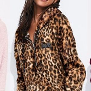 PINK Victoria Secret Cheetah print Sherpa PULLOVER